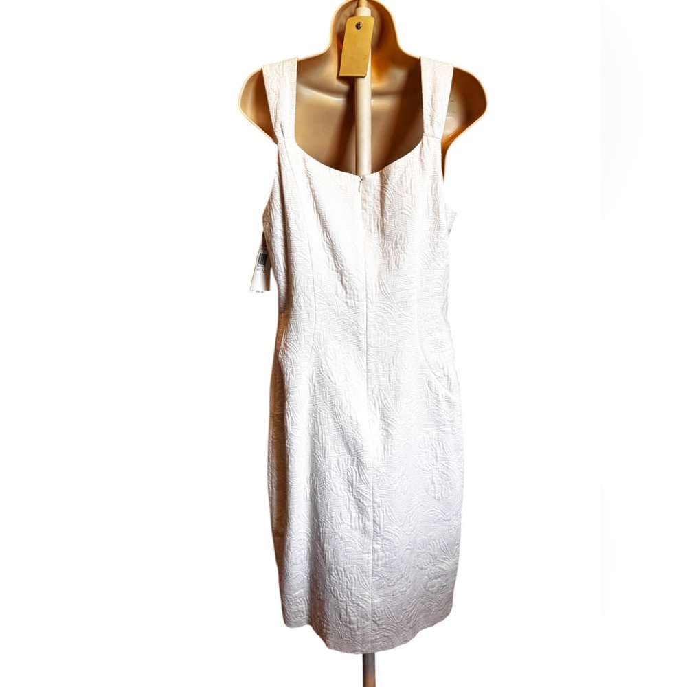 David Meister White Cotton Dress Sz 10 Textured Fully Lined NWT $225 Made in USA - Picture 2 of 14